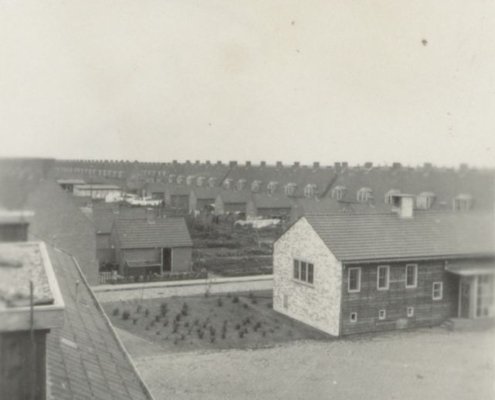 Achterzijde huizen Rietstraat 1946